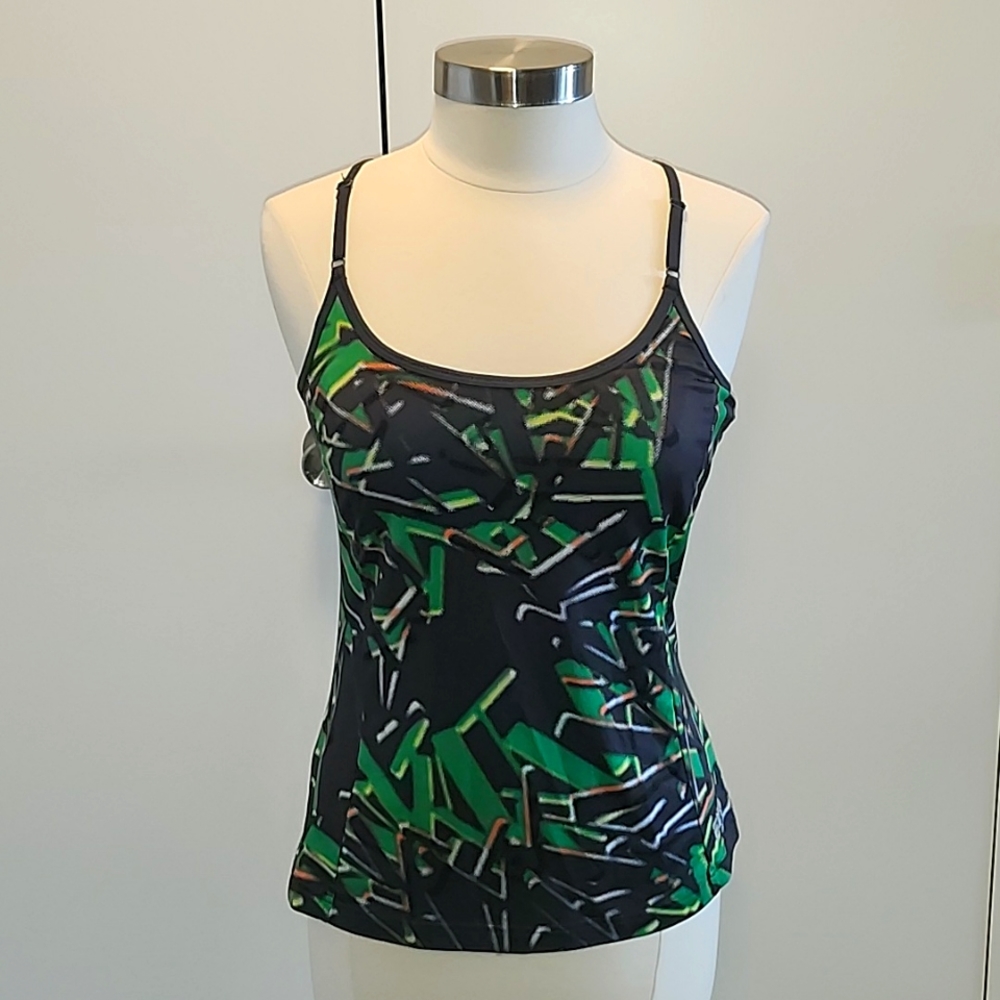 FILA Sport Size M Black/Green Work-out Top, Built-in Bra